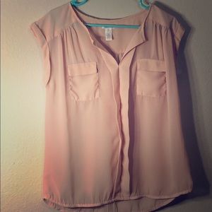Rose colored flowy blouse.